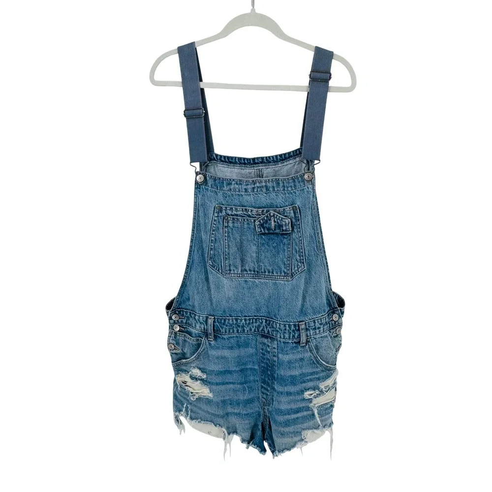 American Eagle‎ 90s Boyfriend Denim Shortalls Size XL Light Wash Distressed - Picture 10 of 10